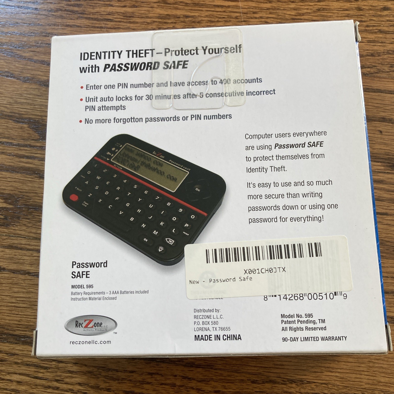 Password Safe Vault Model 595 Backlit LCD Built-In Memory Storage Rec-Zone