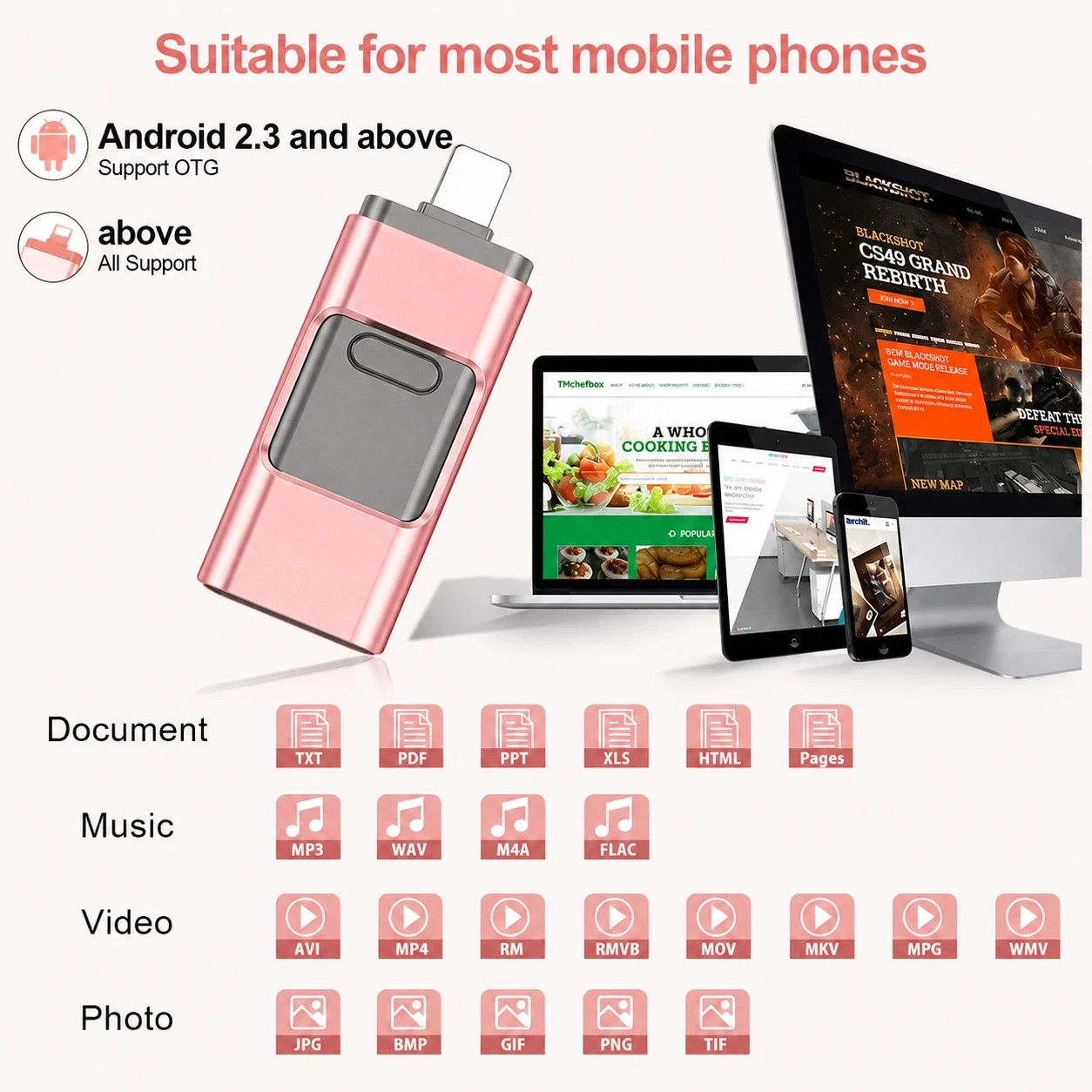 4 IN 1 USB 3.0 Flash Drive Memory Photo Stick for iPhone Android Type C