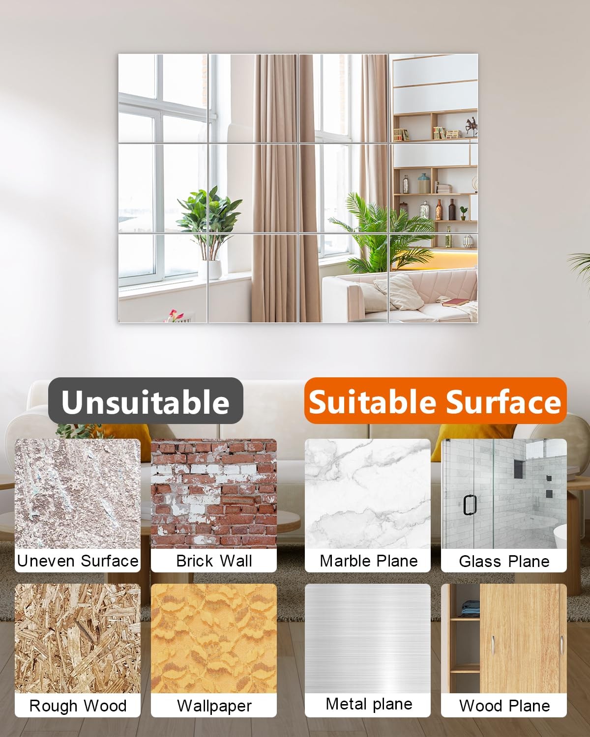 Self Adhesive Mirror Reflective Wall Sticker Film Paper Home Kitchen Decor Lot