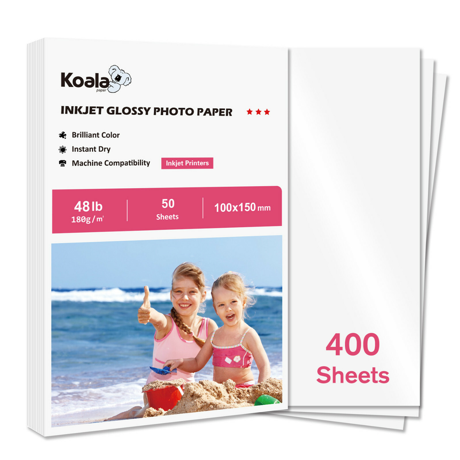 400 Sh Koala Premium Inkjet Photo Paper 4 X 6 Glossy 48lb for HP Canon Printers