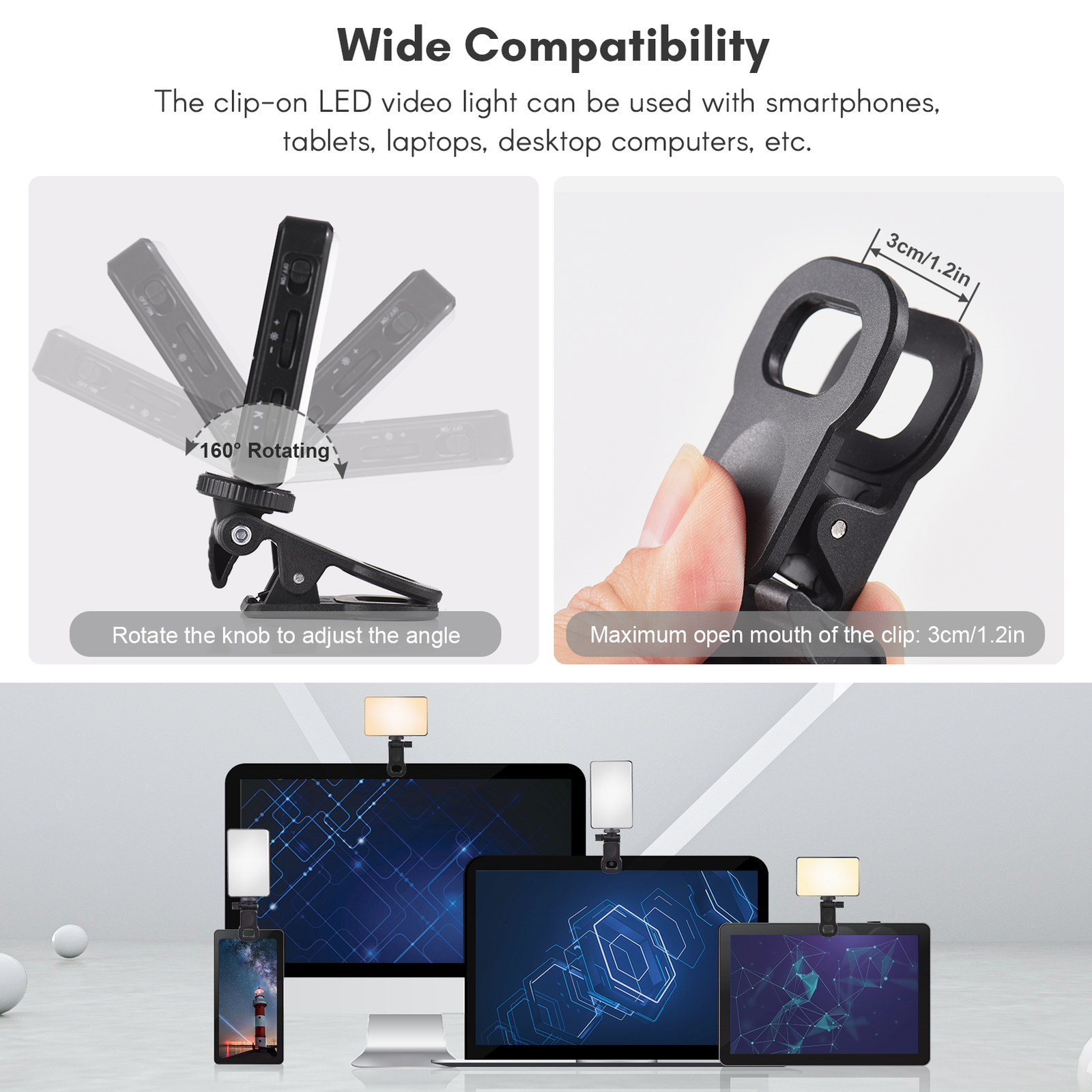 Pocket Clip-on LED Video Light Computer Tablet for Phone Video Conference Q9K3
