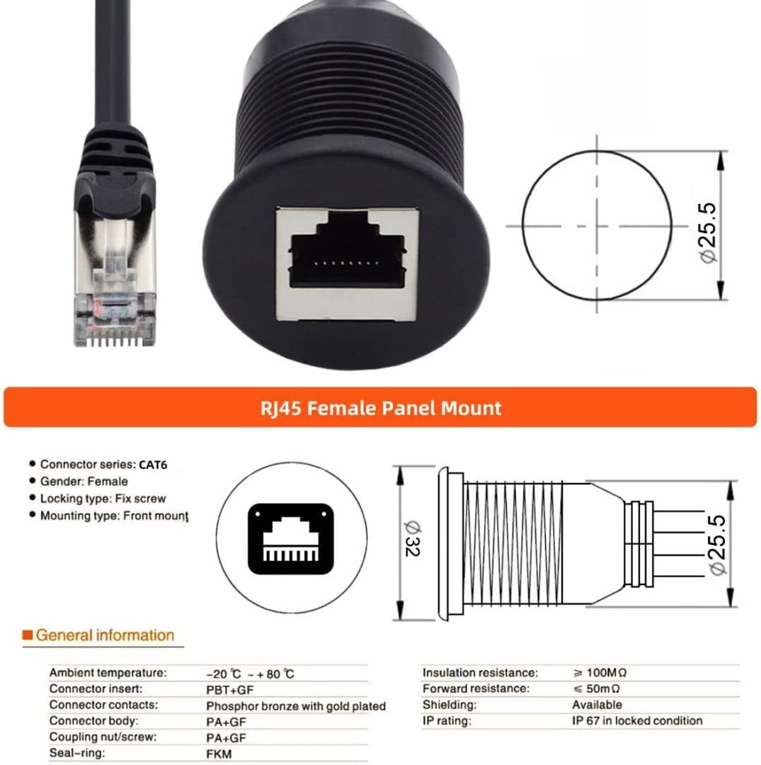 chenyang CAT6 RJ45 Flush Mount Male to Female LAN Ethernet Black Round Type