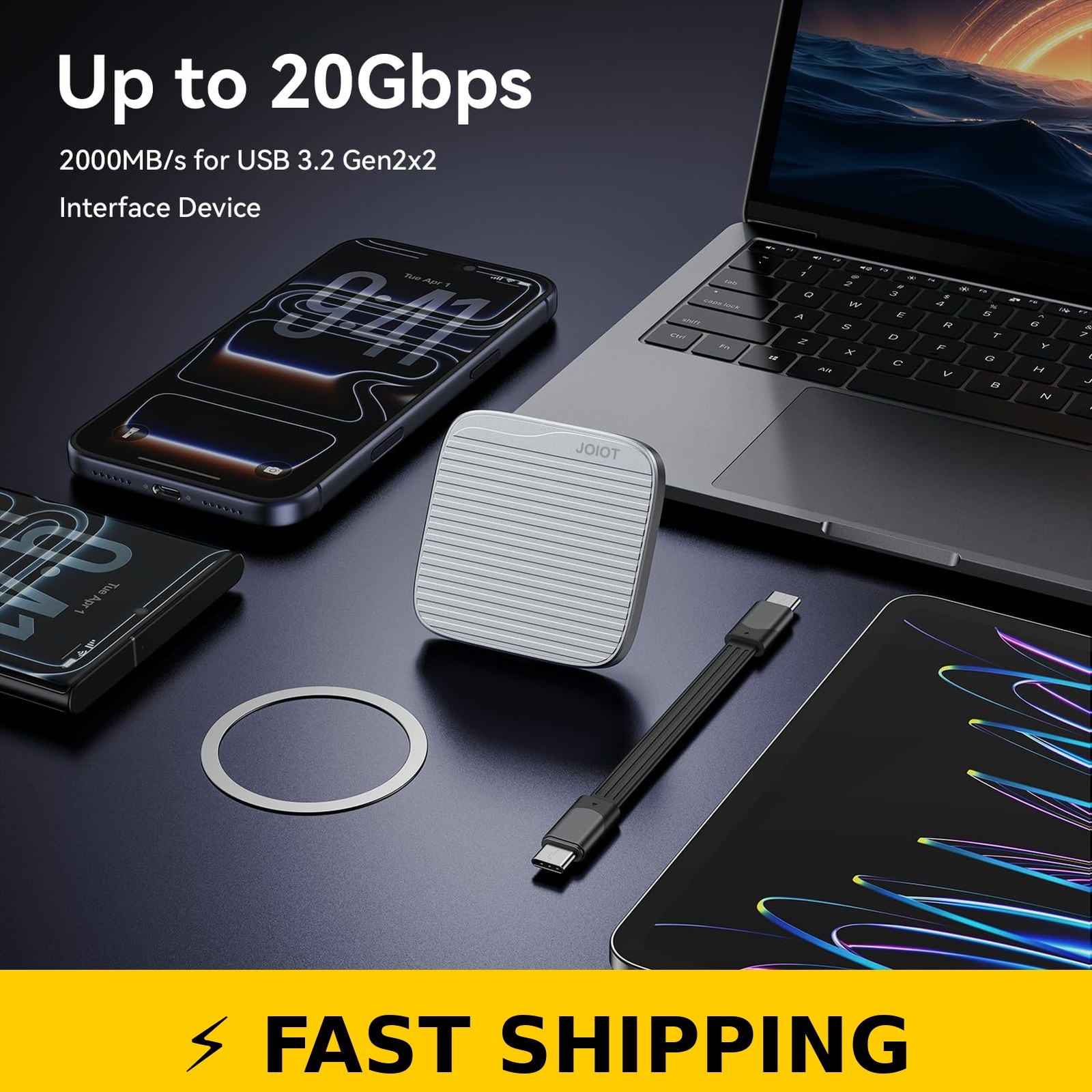 JOIOT 512G Magnetic Portable SSD USB 3.2 Gen 2×2 2000MB/s