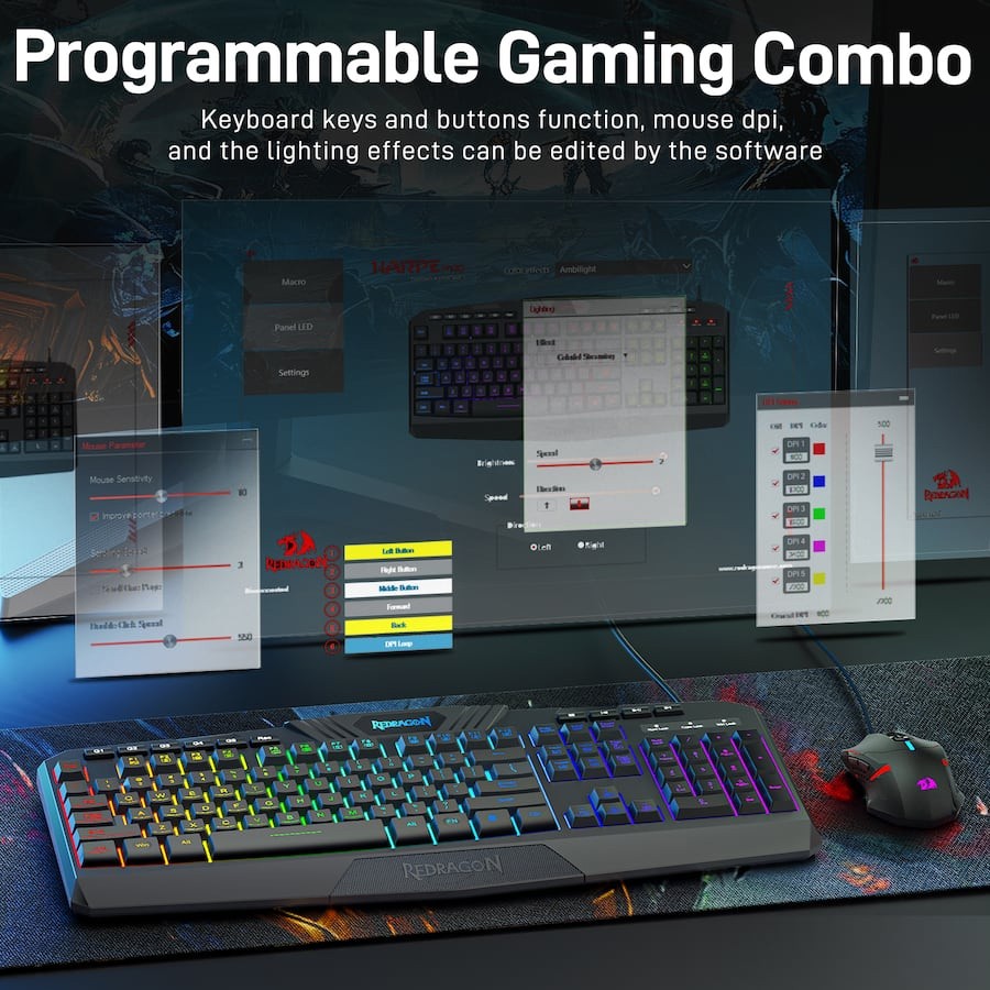 REDRAGON S101-4 Programmable Gaming Keyboard+Mouse Combo,5 Macro Record Key,US