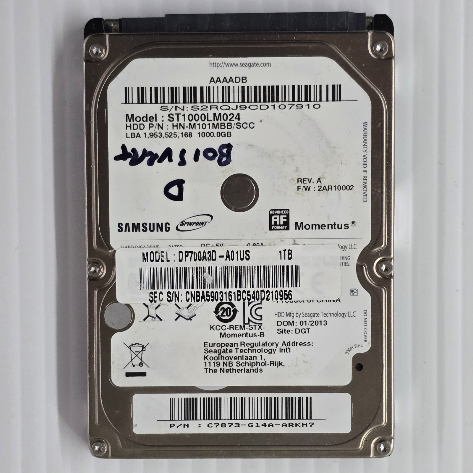 Samsung Seagate Spinpoint 1TB 2.5″ SATA Laptop HDD ST1000LM024 Tested