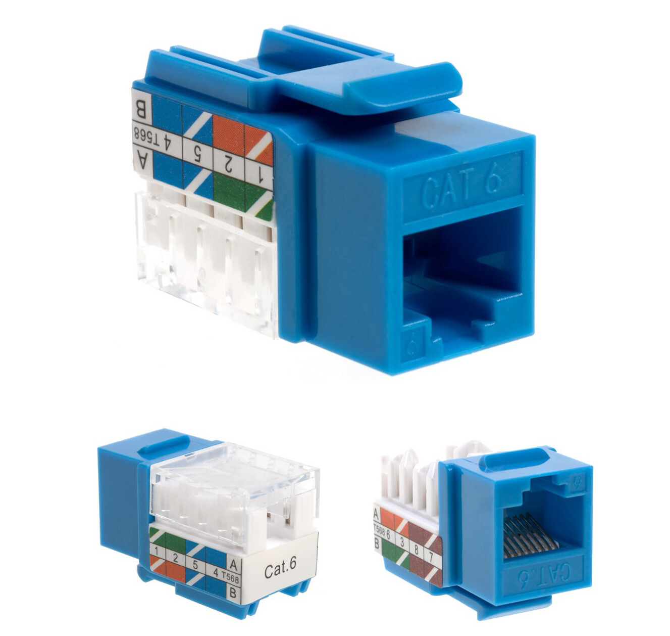 Cat6 Blue Keystone Jack 45° Angled Punchdown Network Connector Multipack LOT