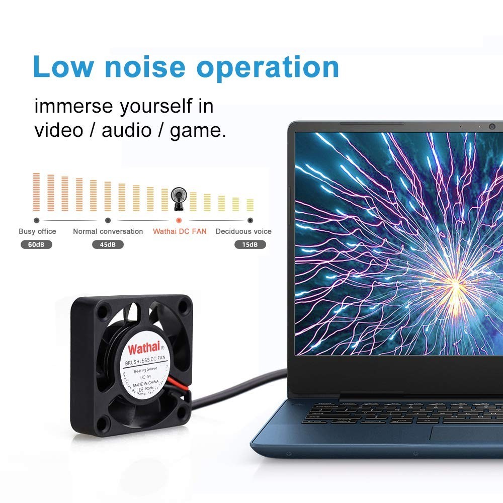 2-Pack Wathai Mini USB Fans 40x10mm with Speed Control – 5V Cooling for Computer