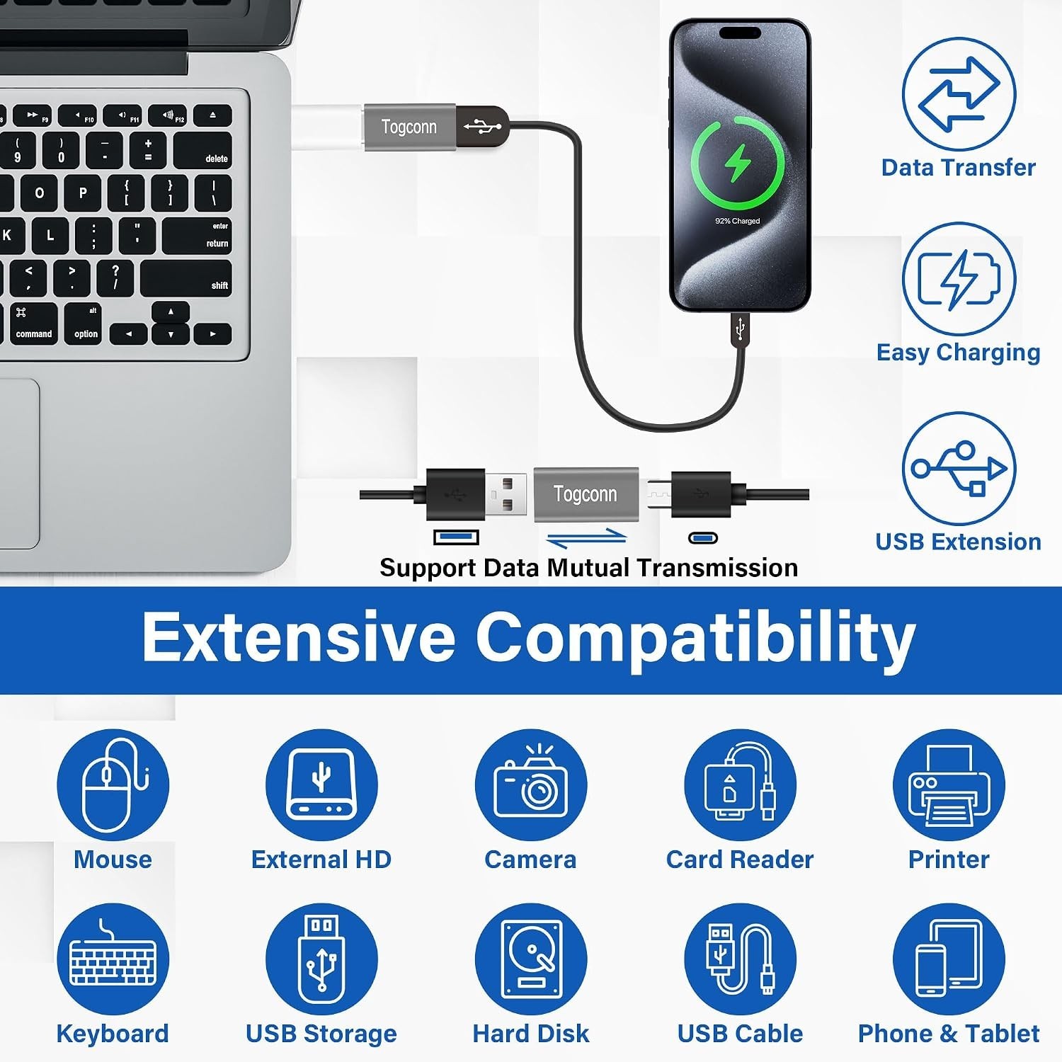 USB to USB C Adapter 2-Pack – Fast Data Sync & Charging Solution