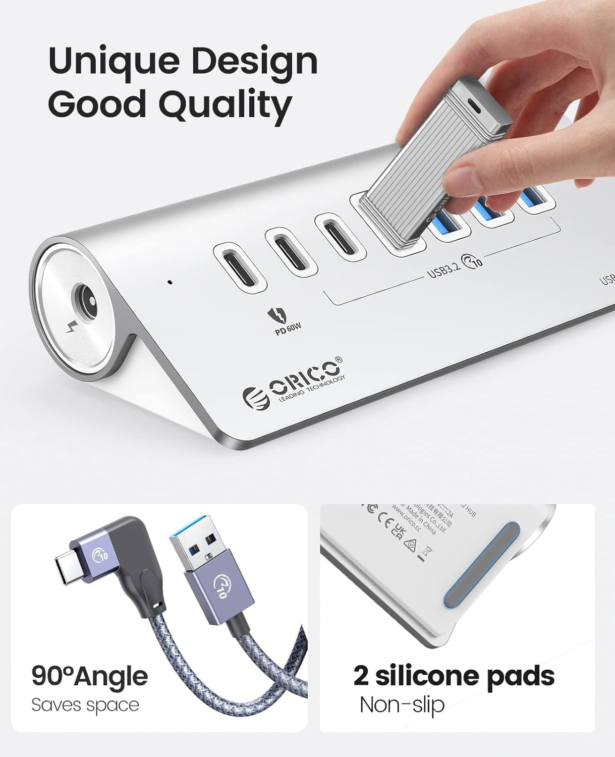 7-Port USB 3.2 Gen2 Hub, Powered USB 3.2 Hub with 4 USB-A, 2 USB-, PD 60W, 72…