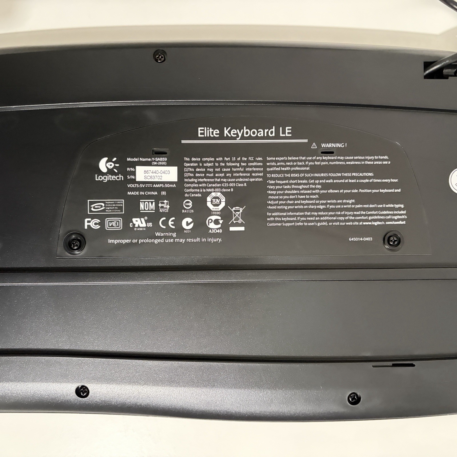 Logitech Elite Keyboard LE Black Silver Wired PS/2 Multimedia 967487-0403