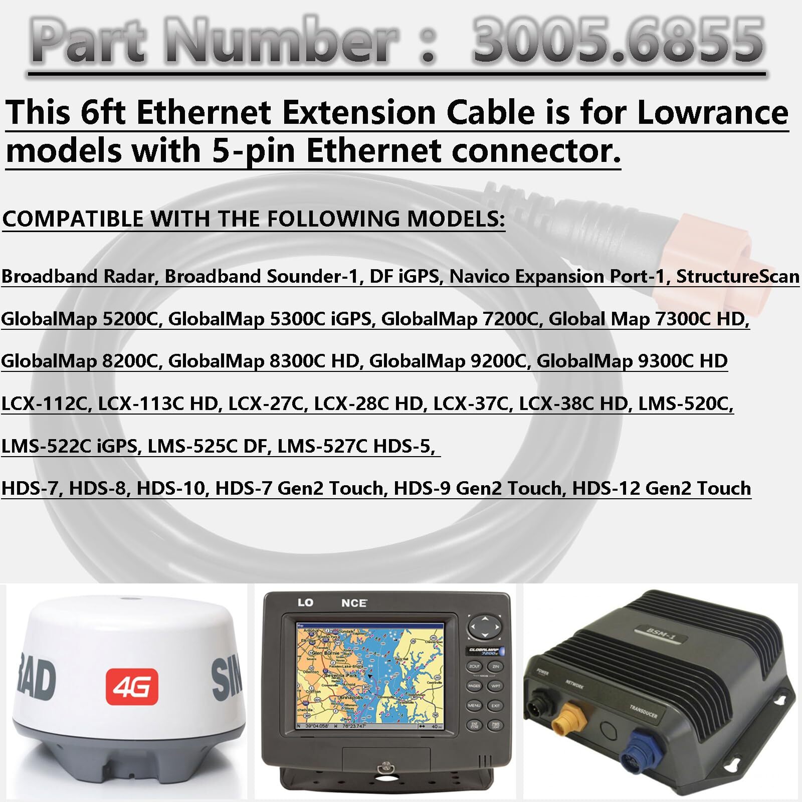 3005.6855 Replacement for Lowrance 6Ft/1.82M Ethernet Crossover Cable 6 Feet