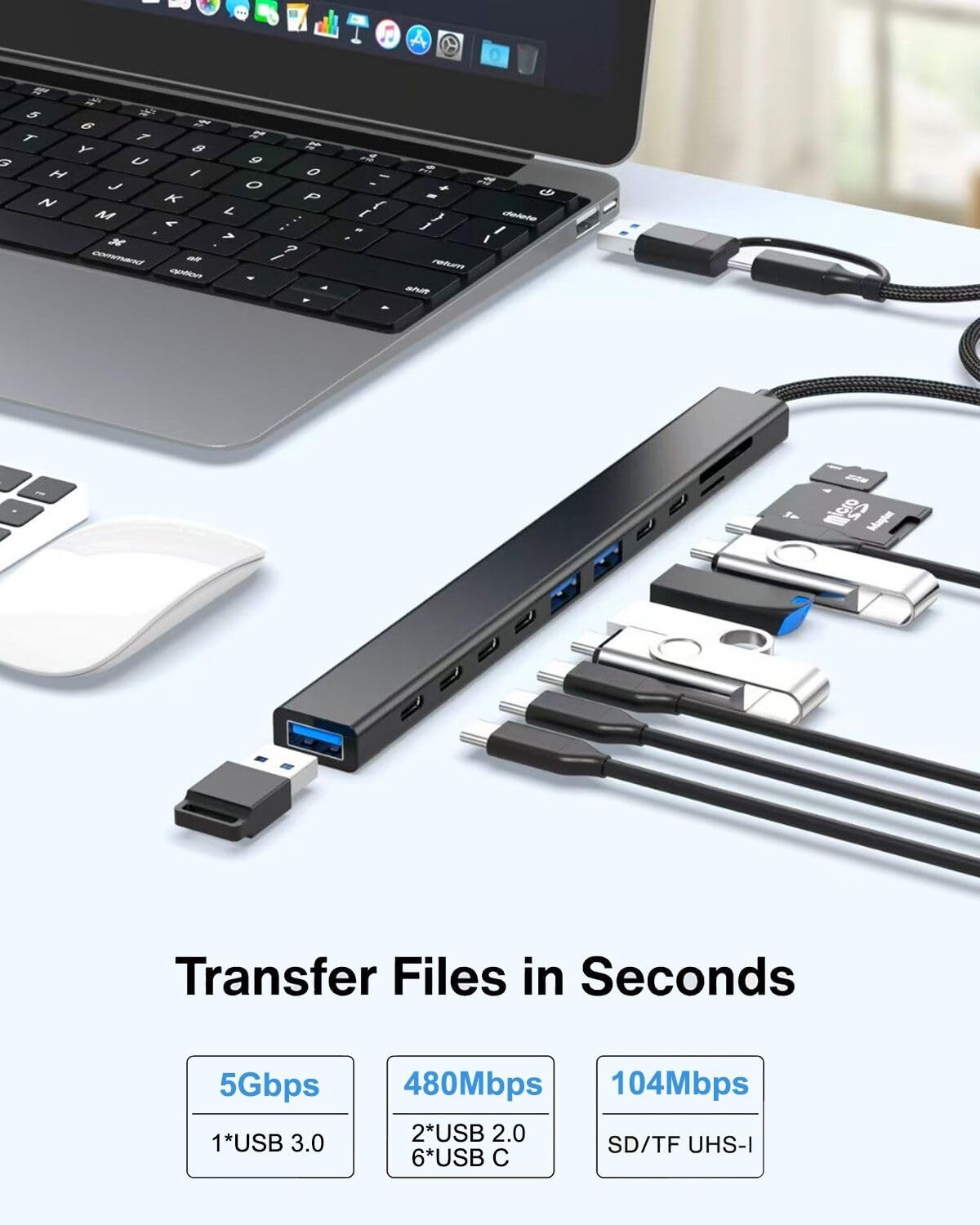 Multi Memory Card Reader 8 in 1 USB Extender SD/TF Adapter USB C USB Hub 3.0 New