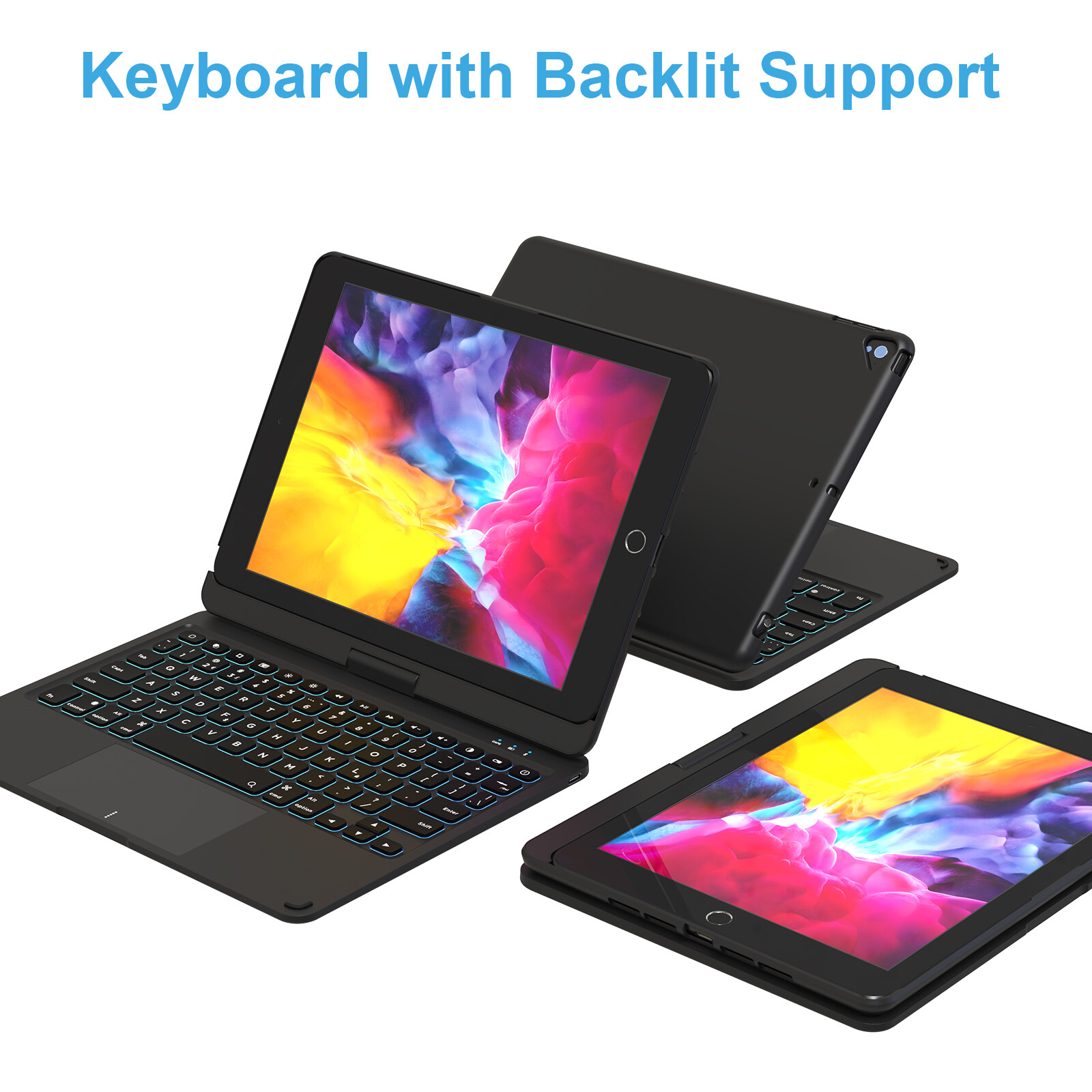 iPad Keyboard Case for iPad 10.2/10.5″ Touchpad 7 Color Backlight 360° Rotatable