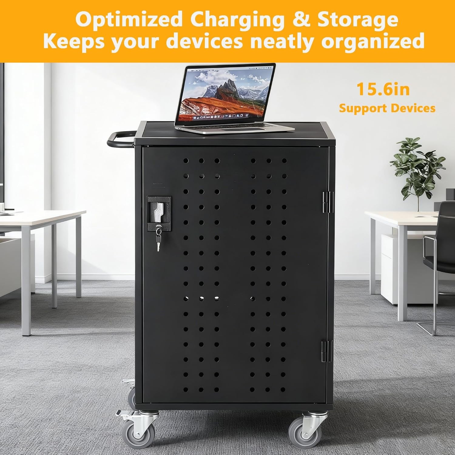 Mobile Laptop Charging Cart with Lock & Key-Cart Up To 15.6″ Device,16/20/32 Pcs