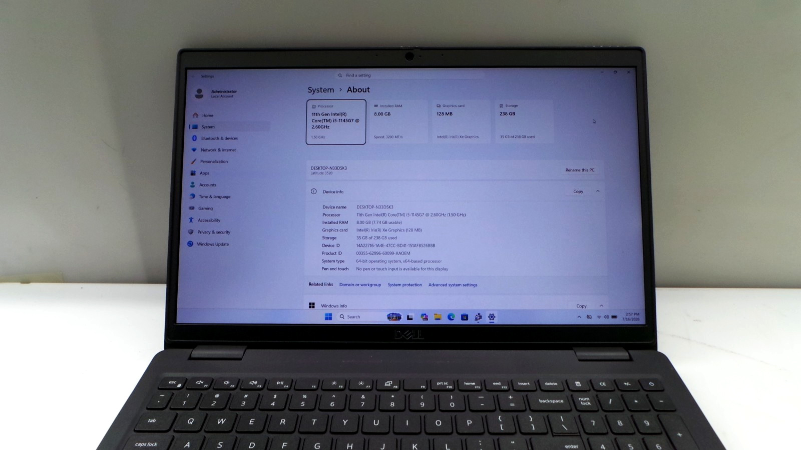 Dell Latitude 3520 | 15.6″ | i5-1145G 2.60GHz | 8GB RAM 256GB NVMe | Win 11 Pro