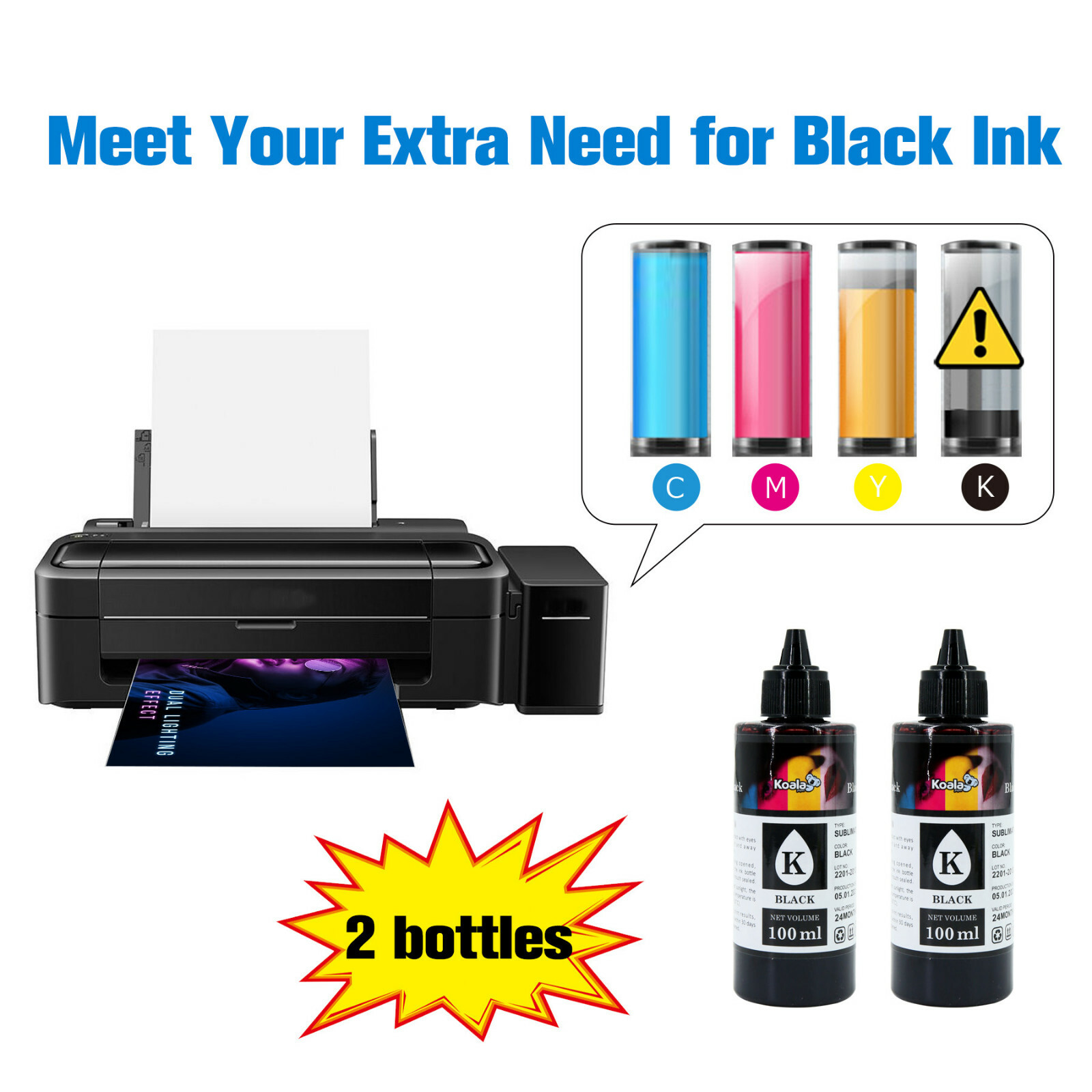 400ML Koala Sublimation Ink BLACK Ink Refill for Inkjet Printers Epson HP Canon