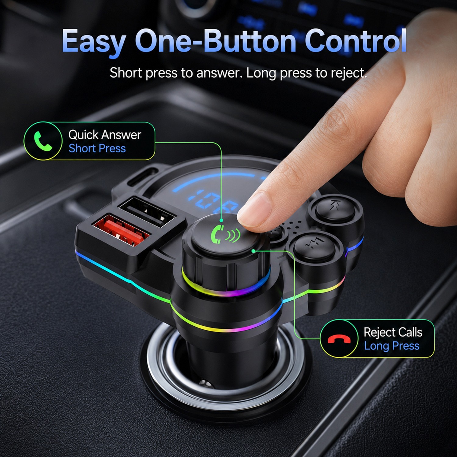 Bluetooth 5.3 Car Wireless FM Transmitter Adapter Hands Free Calling MP3 Player