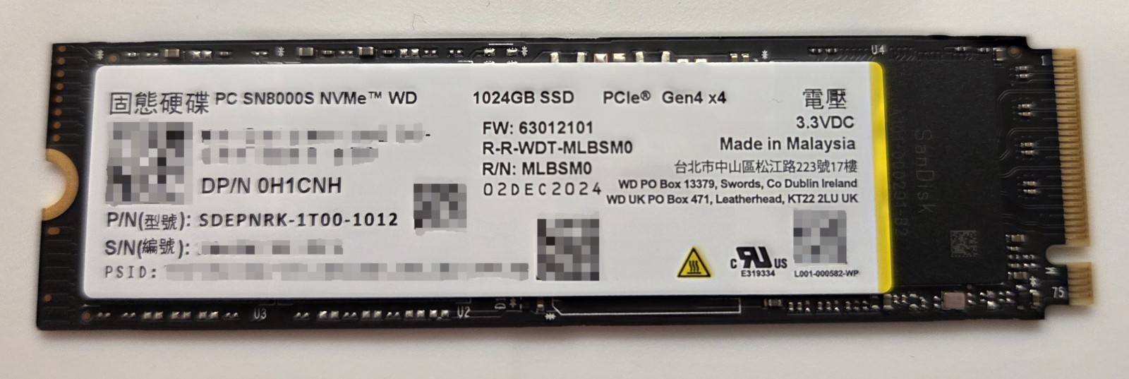 WD PC SN8000S 1TB NVMe Gen4 x4 M.2 SSD SDEPNRK-1T00-1012 96% Health