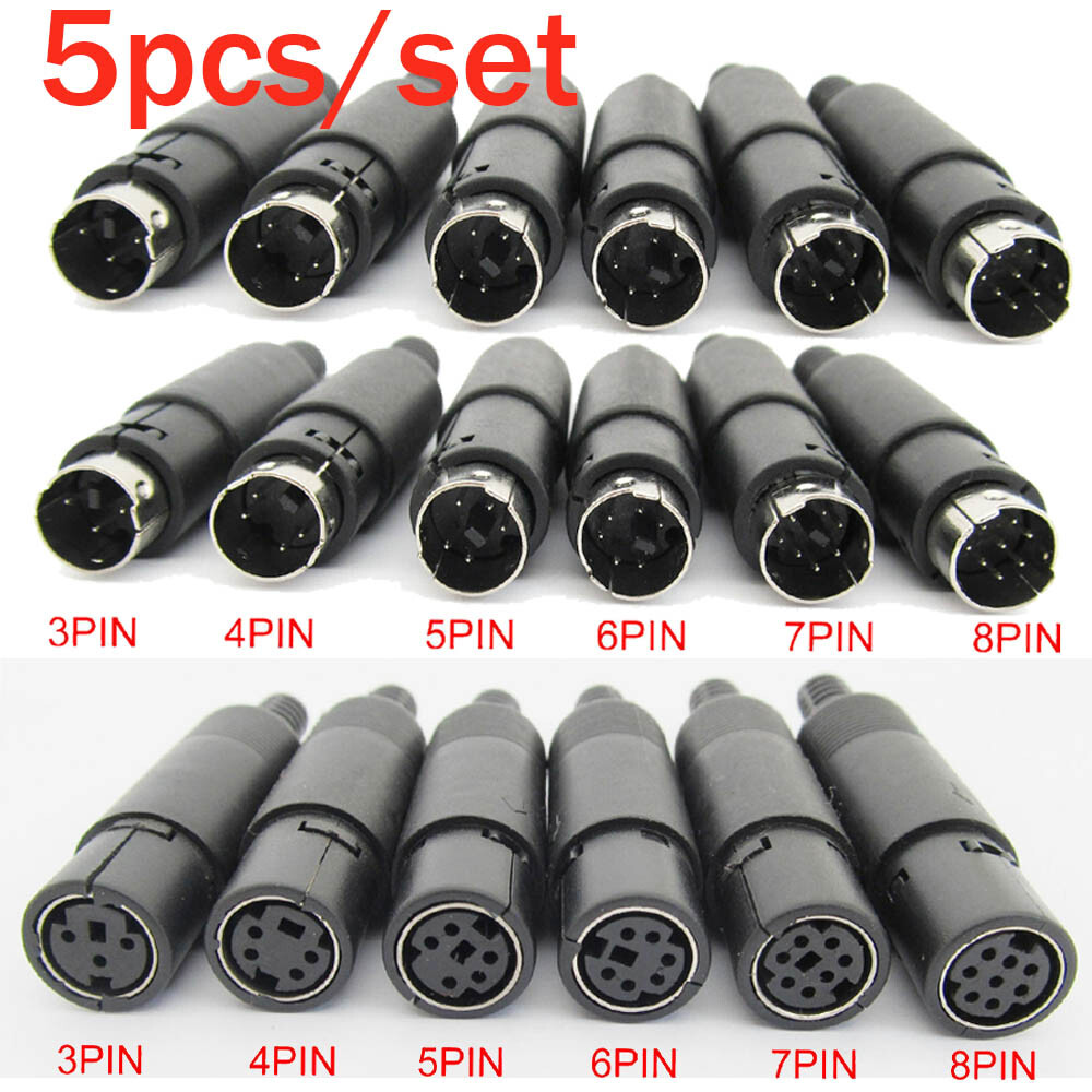 5X Mini DIN Plug Jack Connector with Black ABS Plastic Handle 3pin to 8pin
