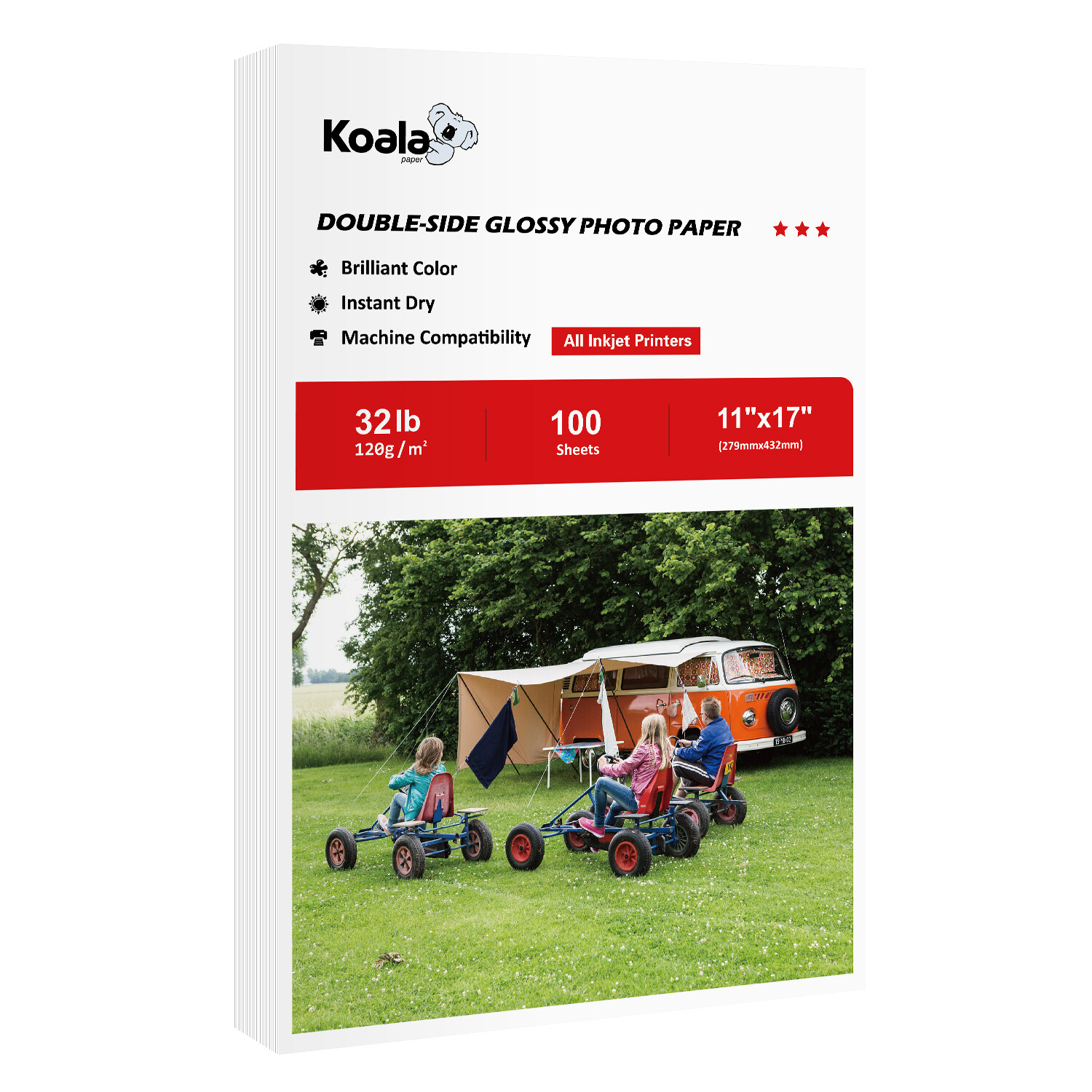 100 Sheets Koala Double Sided Glossy Photo Paper 11×17 32lb Inkjet Printer 120g