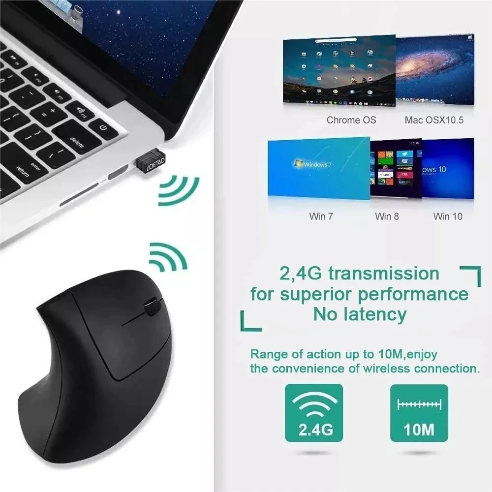Vertical Mouse Ergonomic 2.4GHz Wireless Optical Mice 3 Adjustable DPI 800/1200