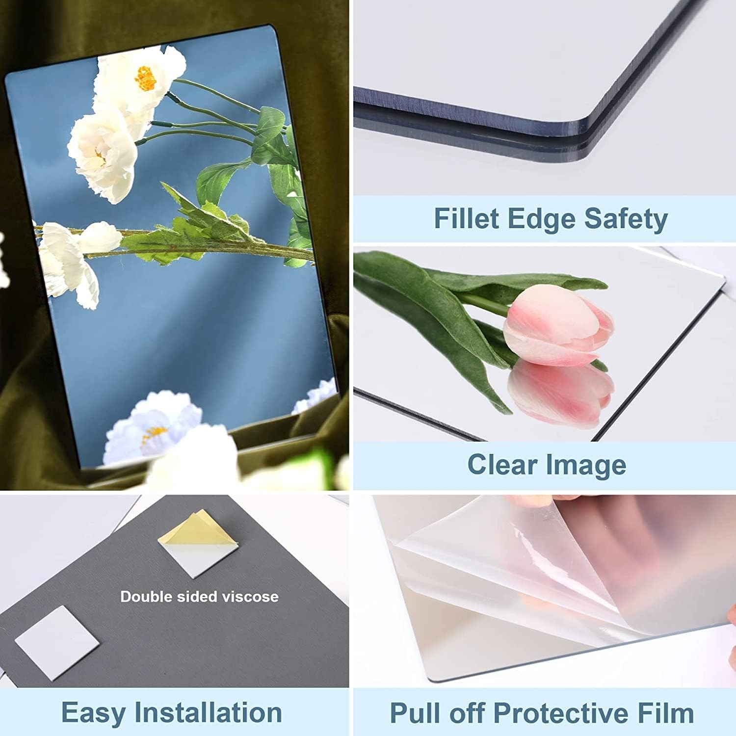 Self Adhesive Mirror Reflective Wall Sticker Film Paper Home Kitchen Decor Lot