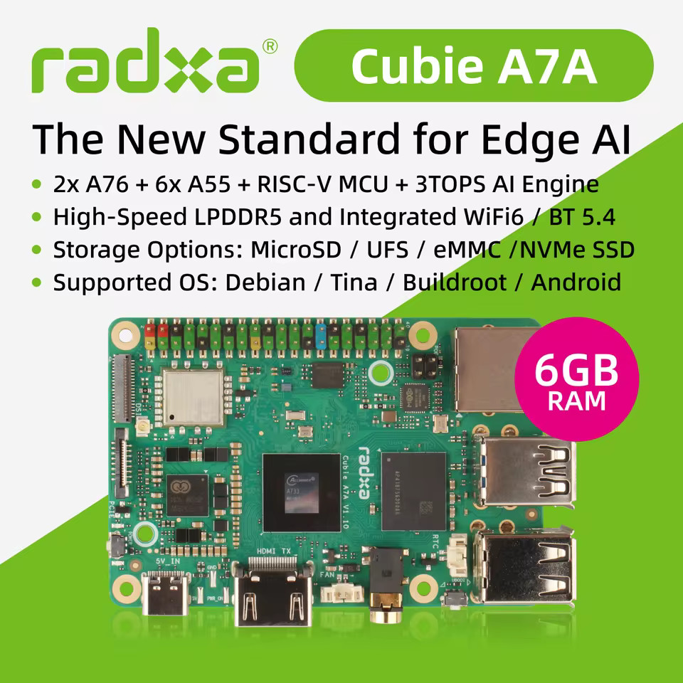 2x Radxa A7A Cubie 8core 6gbRAM Single Board Pi Computers raspberry NPU 3TOPS