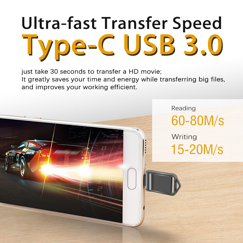 64GB Waterproof Dual Type-C OTG 3.0 USB C Port Flash Drive Mini Memory Stick Lot