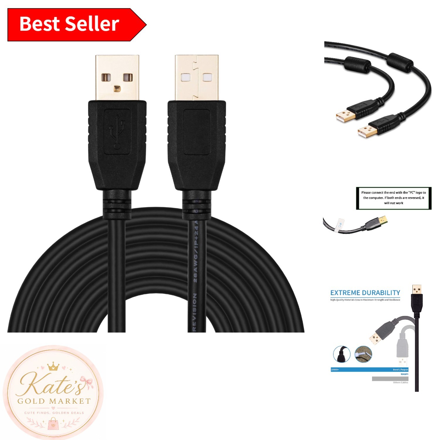 Plug and Play 40Ft USB A Cable – Gold-Plated for Clear, Fast Data Transmission