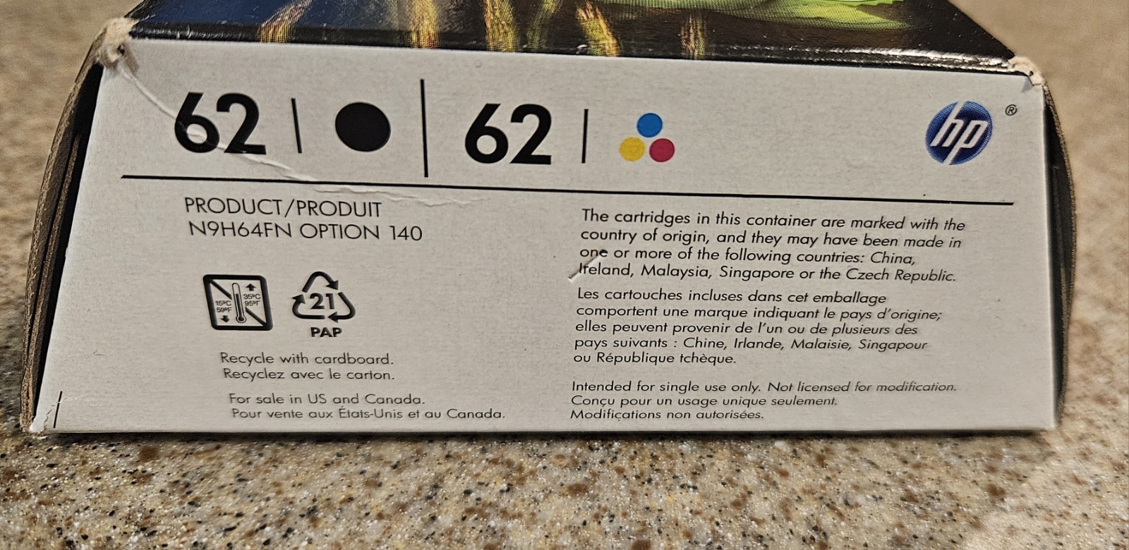 HP Genuine 62 2-pack Black & Tri-color Printer Ink Cartridges Exp Feb 2019