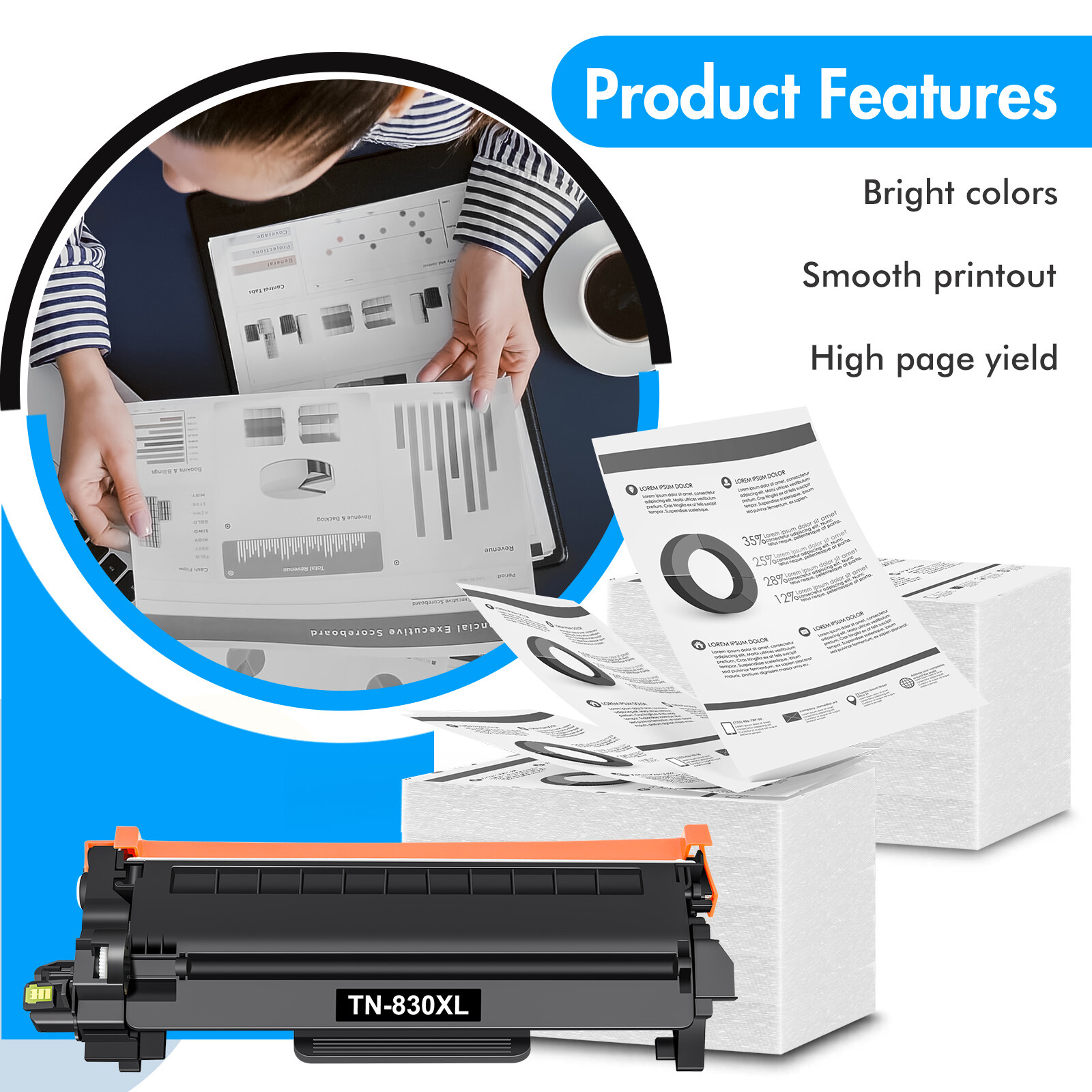 2PK TN830XL Toner Cartridge Compatible for Brother HL-L2467DW MFC-L2980DW 2760DW
