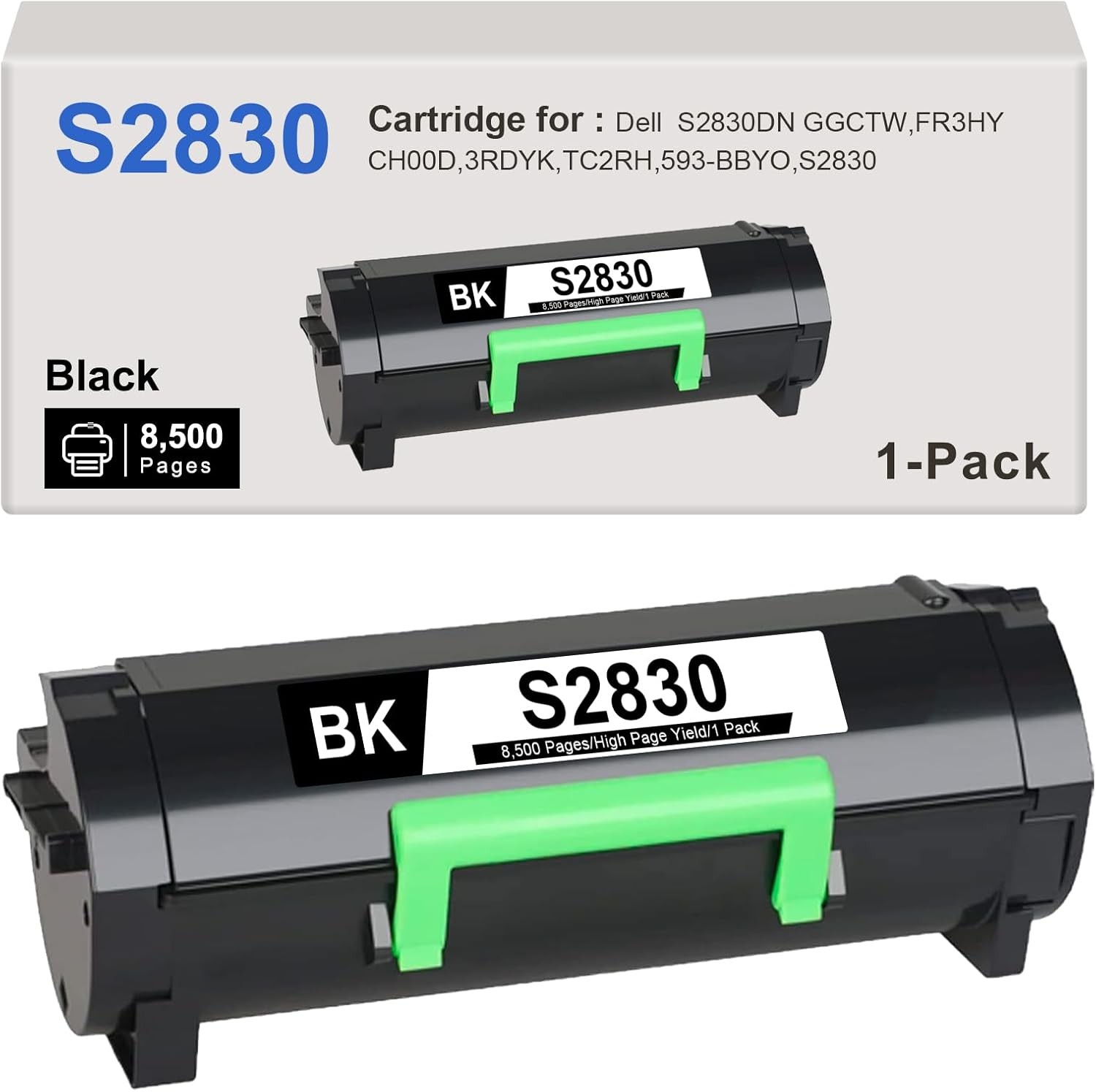 High-Yield Black Toner Cartridge for Dell S2830 / S2830dn – 8,500 Pages