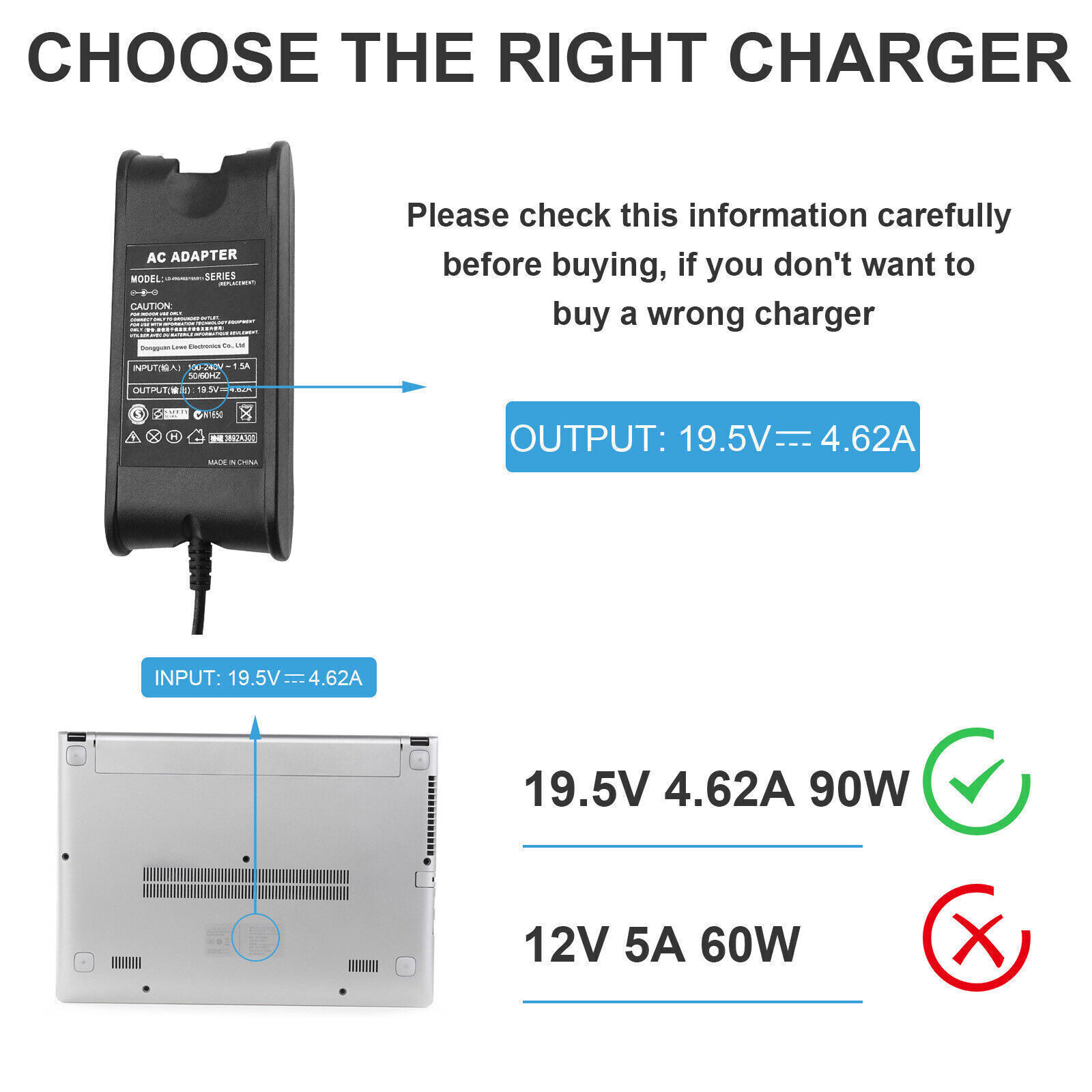 65/90W AC Adapter Charger For Dell Inspiron 15 3520 For Dell Latitude E6420 6400