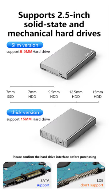 9.5MM SATA HDD SSD Slim Case Type C External 2.5 Aluminum Enclosure Up 4TB Max