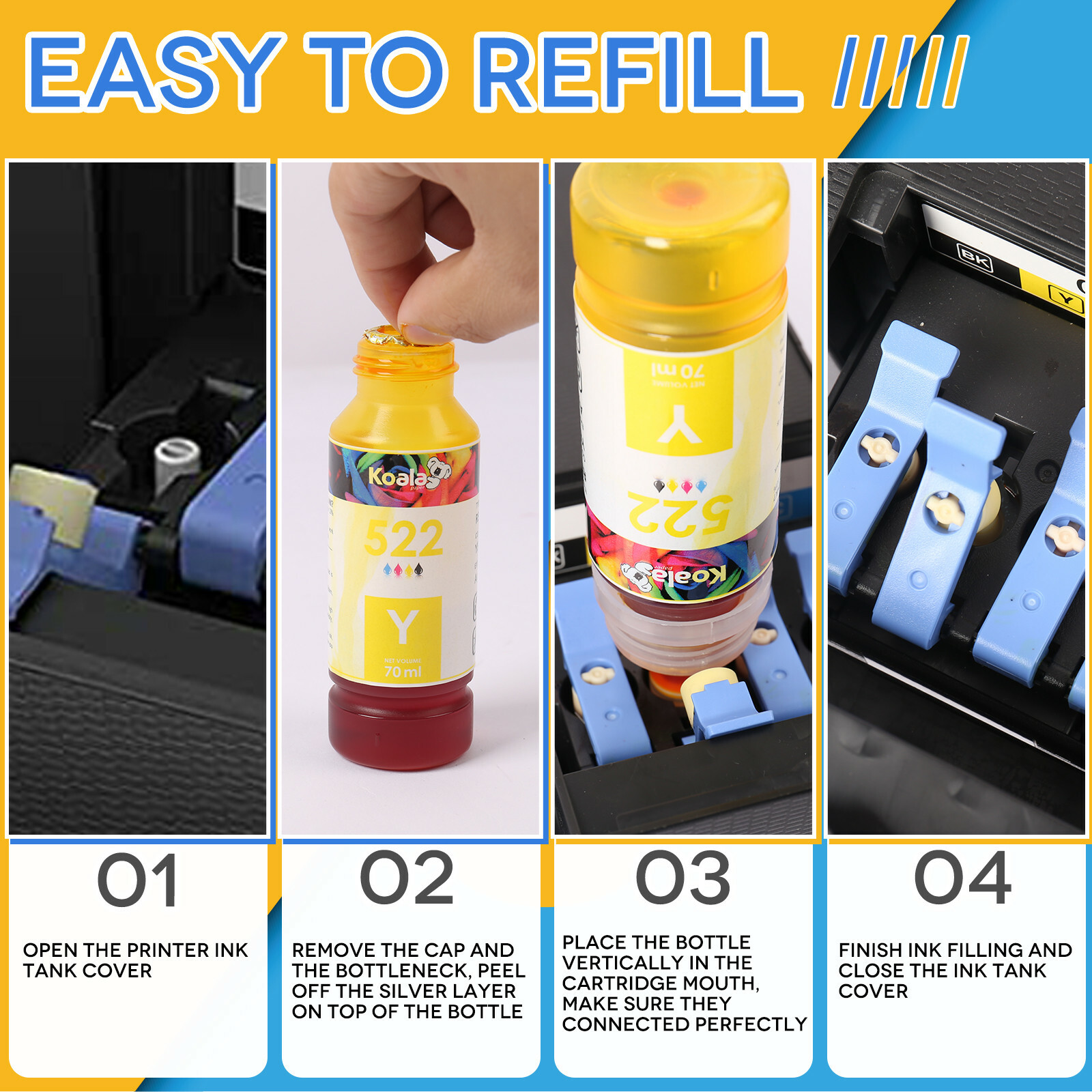 6PK Koala Ink Compatible with Epson 522 Ecotank ET-2400 4800 2800 2803 2720 4700