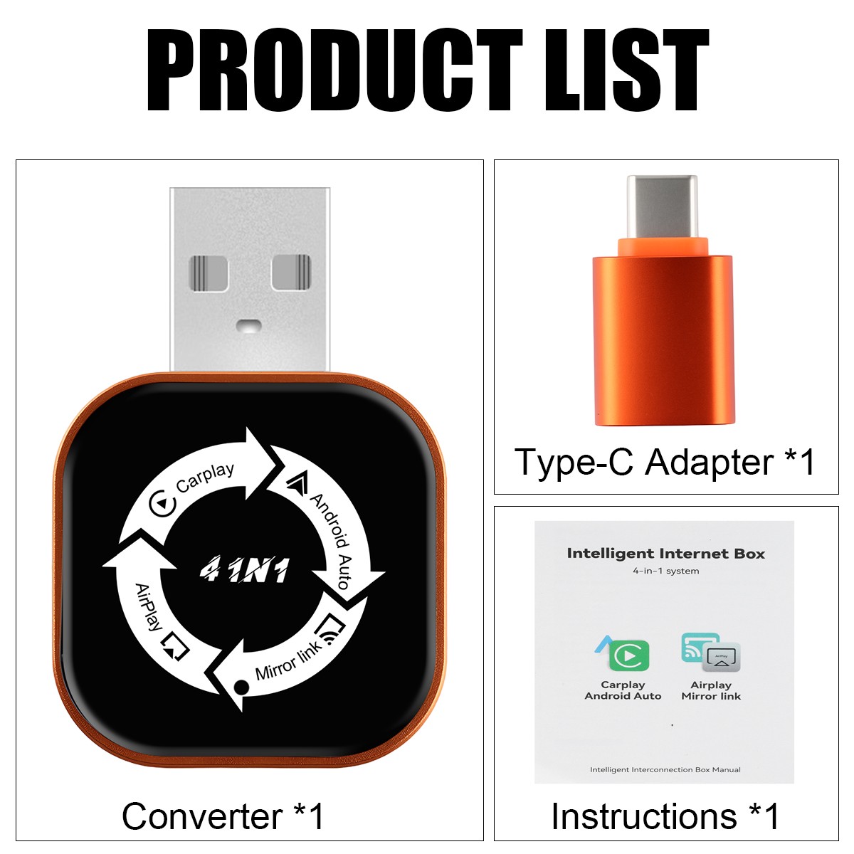 2026 Newest 4 IN 1 CarPlay Adapter Wireless CarPlay Auto Mirror Link Plug & Play