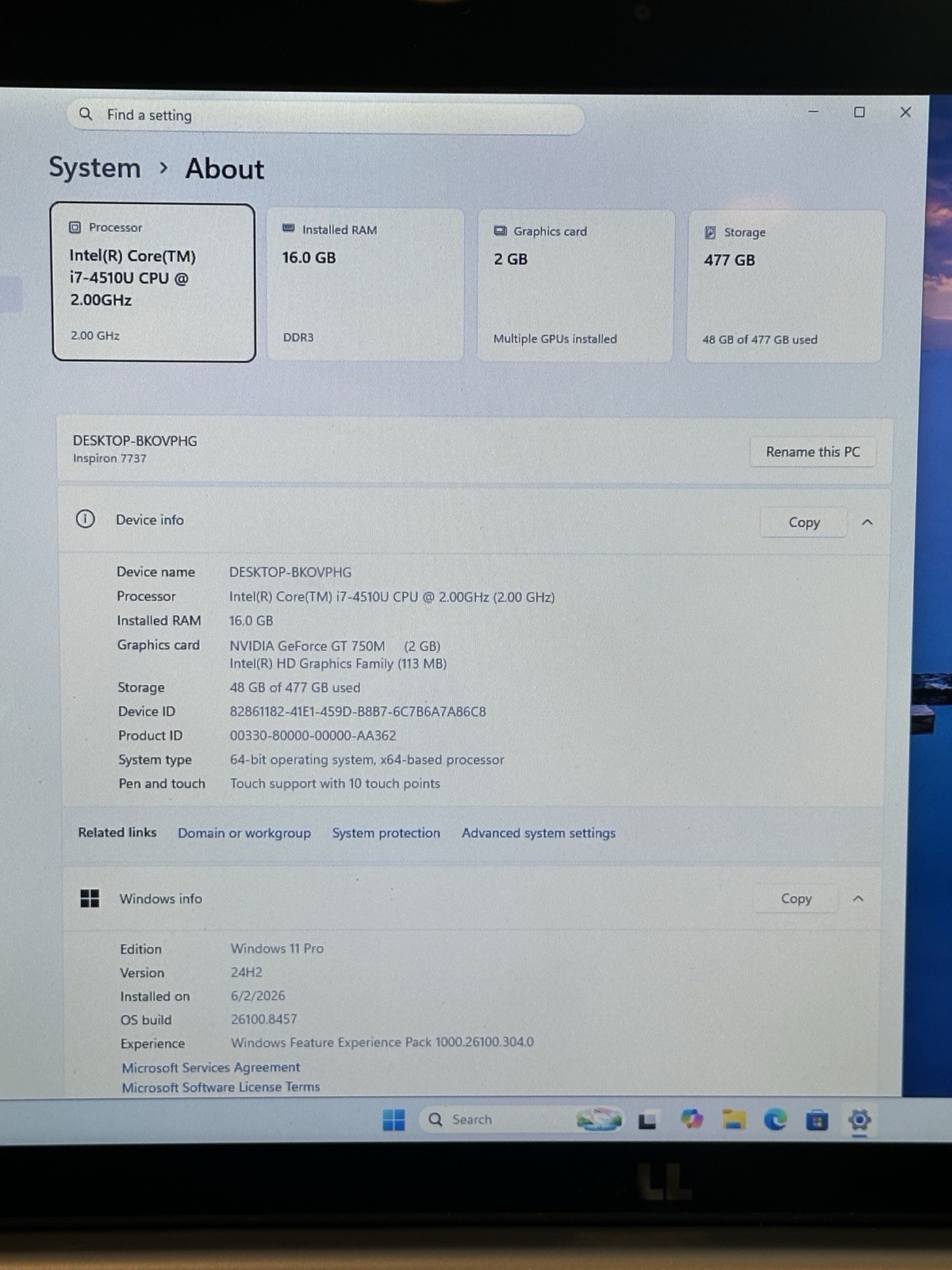 Dell Inspiron 7737 17.3″ Touch Laptop i7-4500U 16GB 256GB SSD NVIDIA GT750m W11