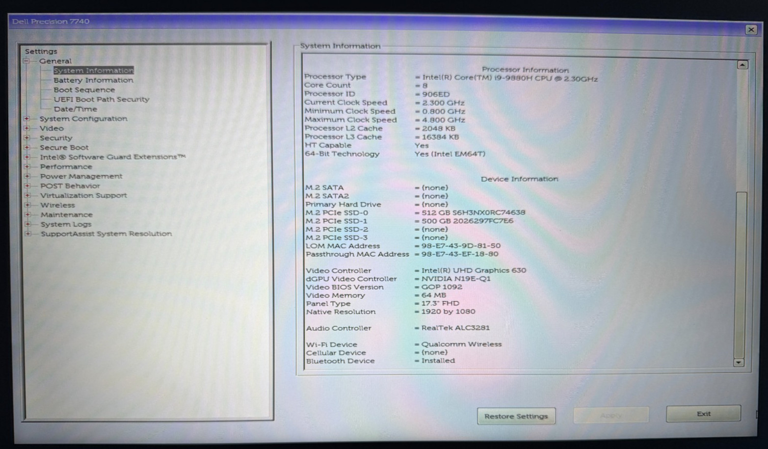 DELL PRECISION 7740 17.3″ i9 32GB (2)512GB NVIDIA QUADRO RTX 3000 6GB WIN 11 PRO
