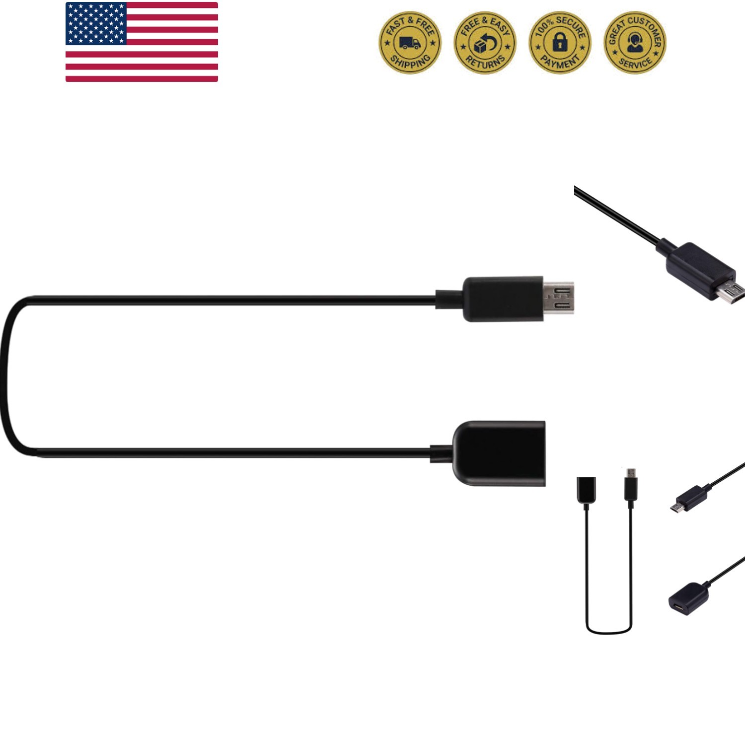 3ft Micro USB Male to Female Extension Cable Wire Extender Charging Cord