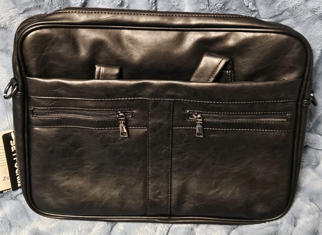 seyfocnia Leather Messenger Bag, 17.3 Inches Laptop Briefcase Business