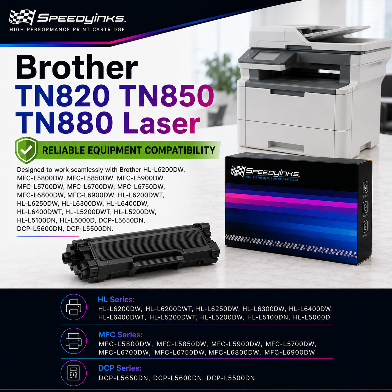 2pk Comp Toner for Brother TN850 Cartridge HY TN-850 MFC L6900 L6800 L6750 L6700