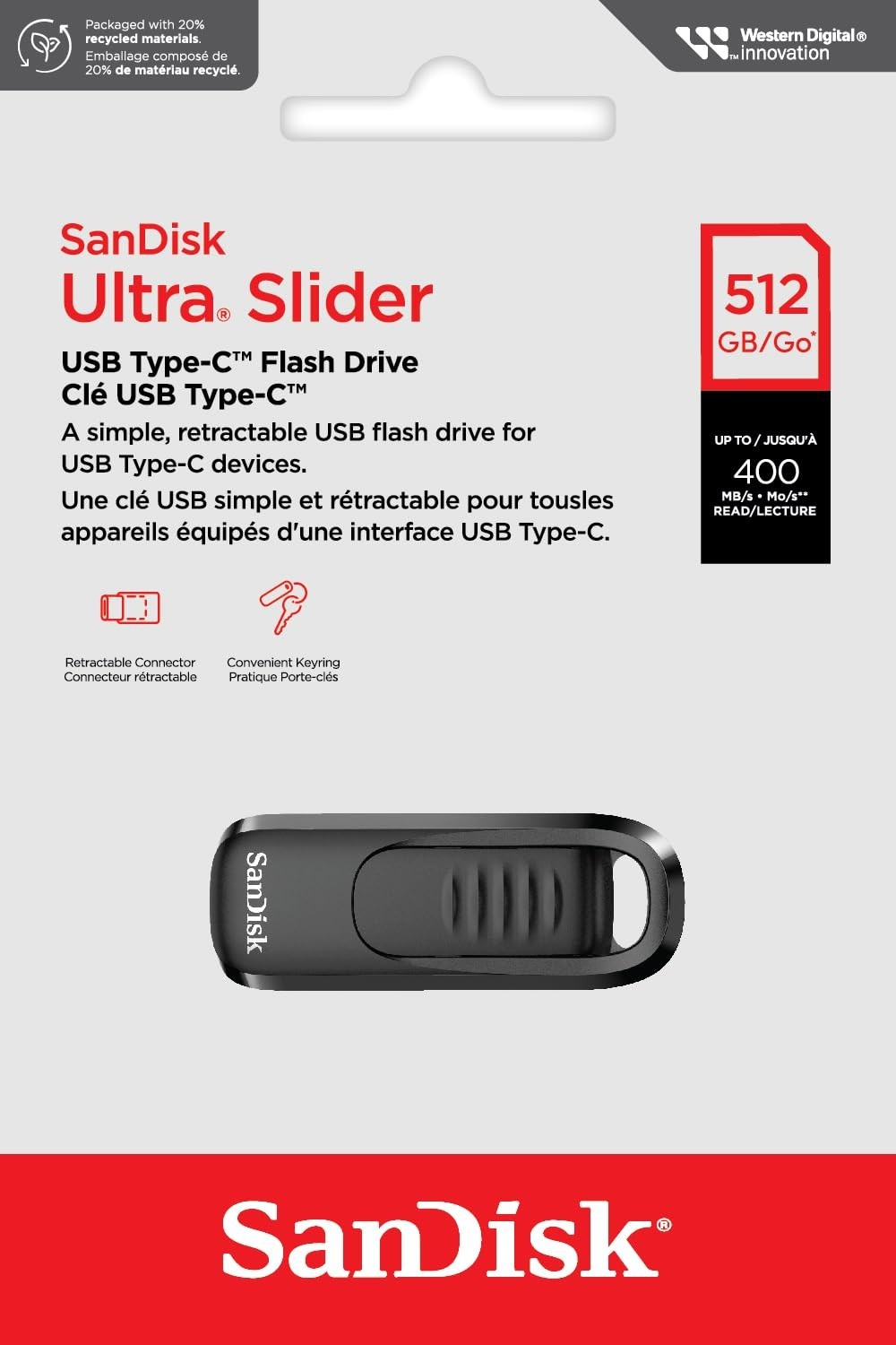 SanDisk Ultra Slider USB C 32GB/64GB/1286GB/256GB/512GB Flash Drive -UK