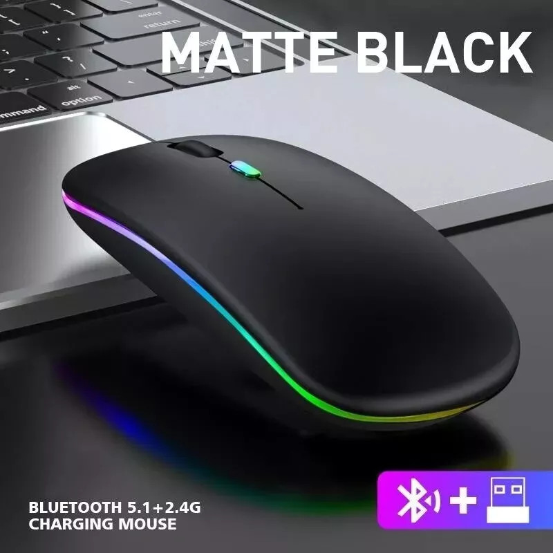 Rechargeable Slim Wireless Bluetooth 5.1 Mouse Dual Mode LED Mice iPad Laptop PC