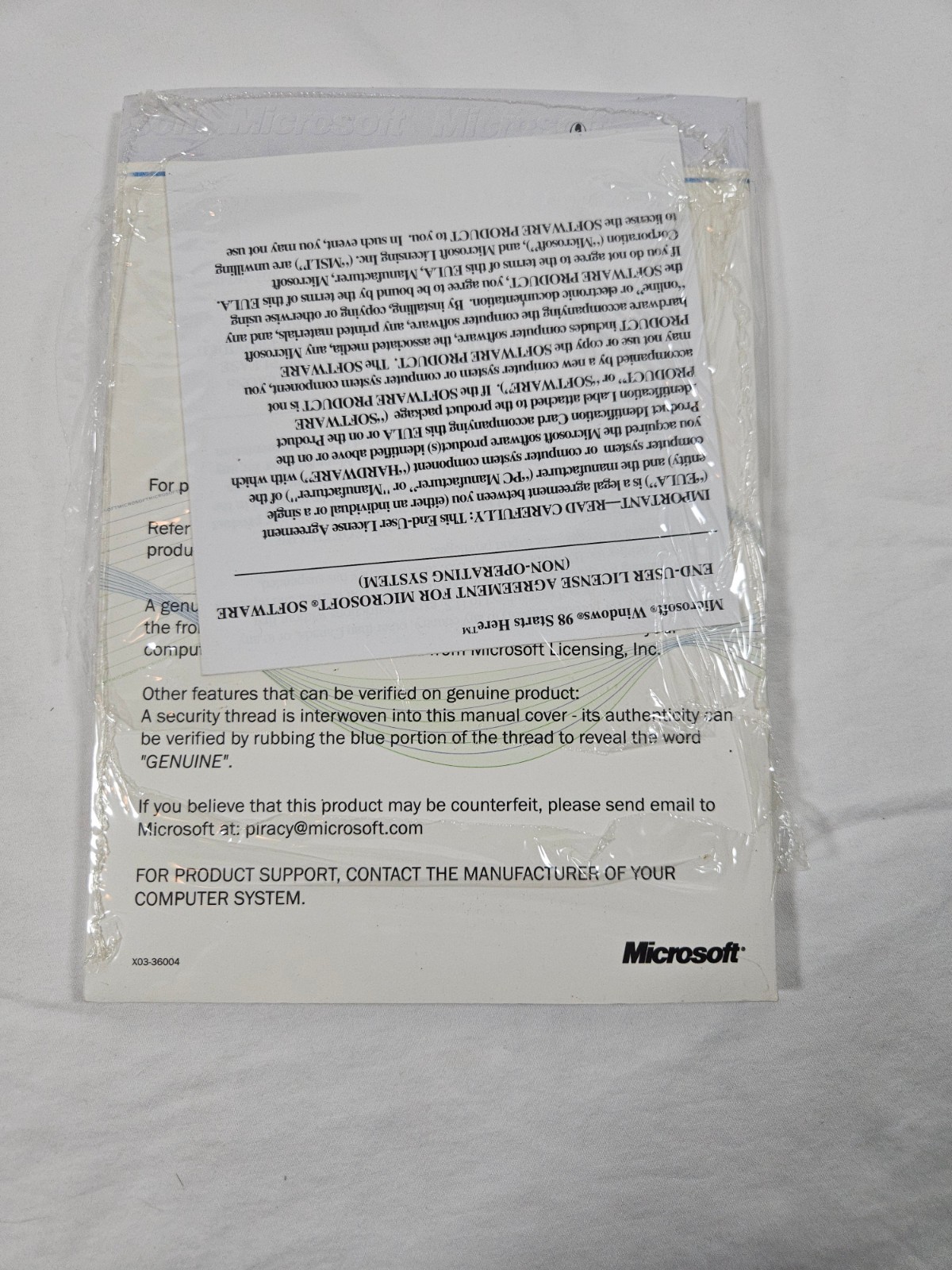 Windows 98 1st Ed. Getting Started Manual With COA & License Product Key – NO CD