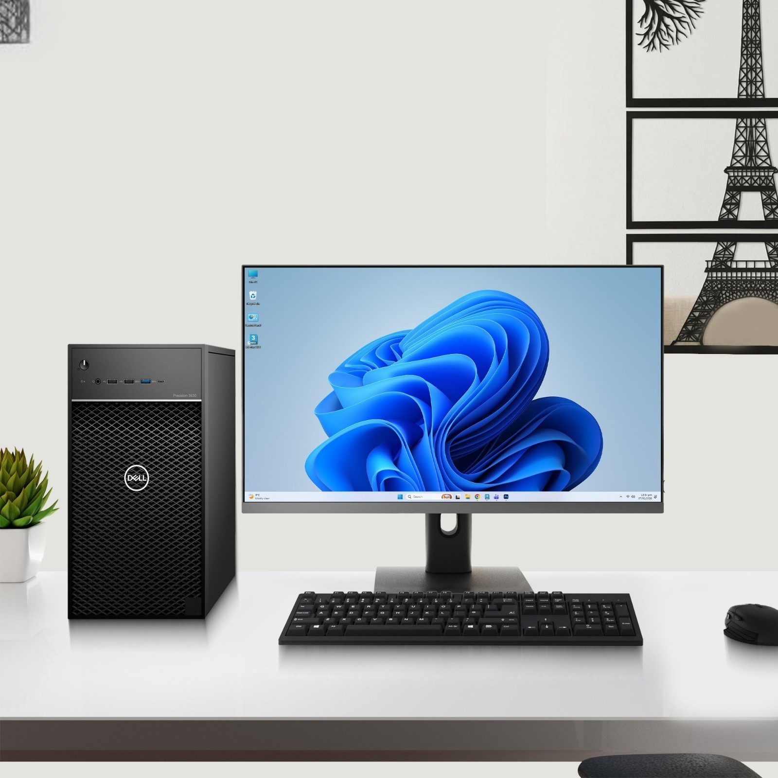 Dell 3630 Mini Tower i7-8th 32GB RAM 1TB SSD 500GB HDD 24″ LED Wi-Fi KB&M Win 11