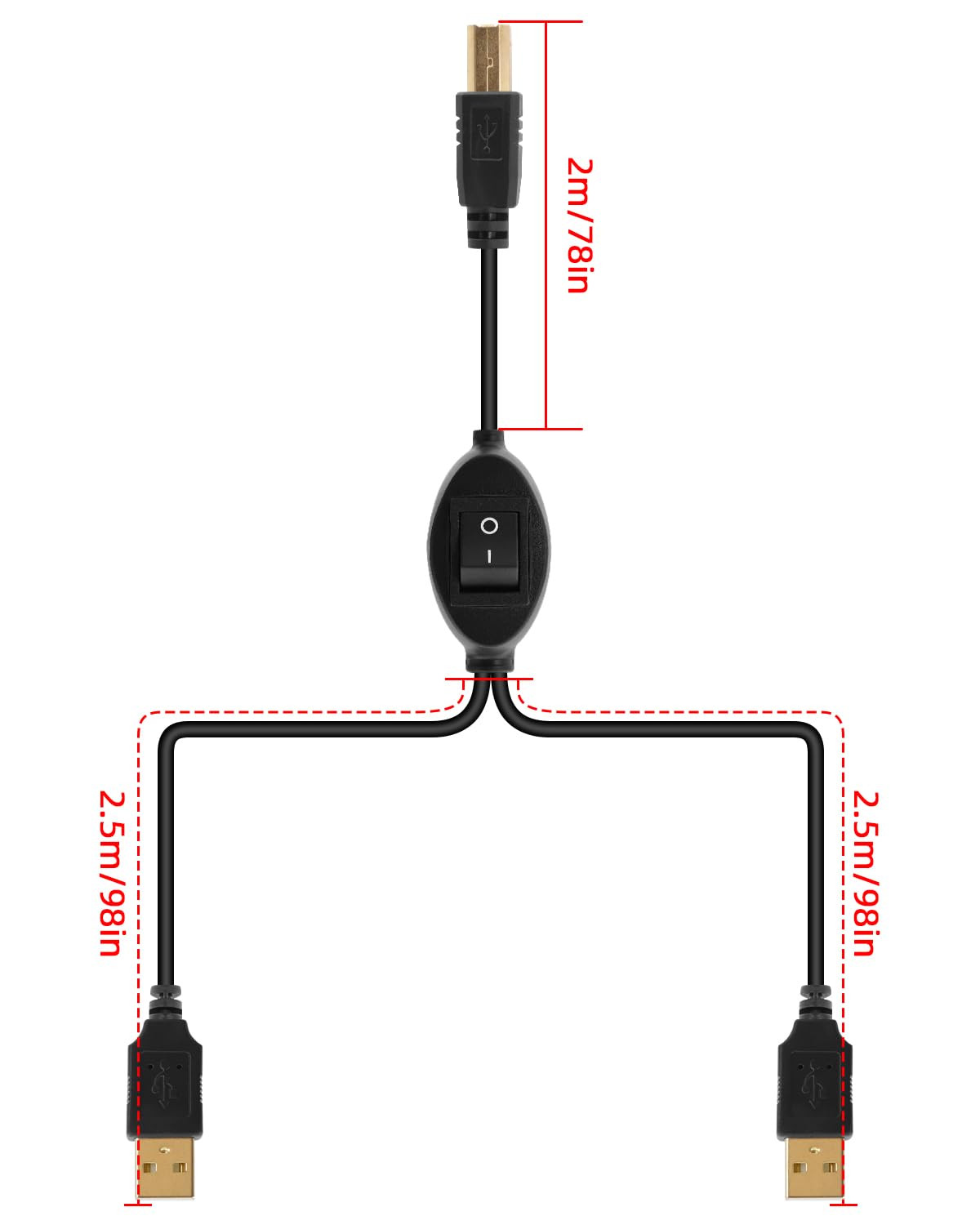 2 in 1 USB Printer Cable Splitter, USB a Male to USB B Male Printer Cable with T