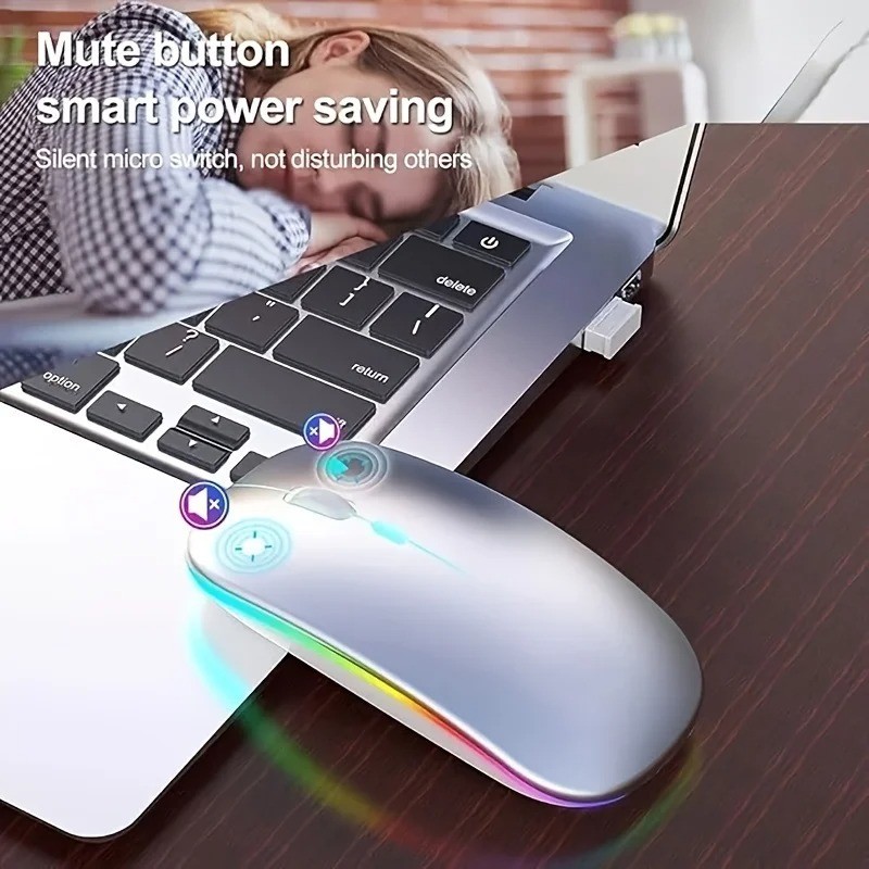 2.4GHz Wireless Optical Mouse USB Rechargeable RGB Cordless Mice For PC Laptop