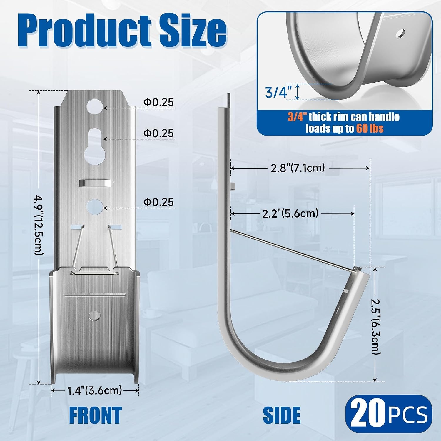 20 Pack J Cable Hook with Retainer Clip, 2-Inch Heavy Duty Wall Mount J-Hooks…