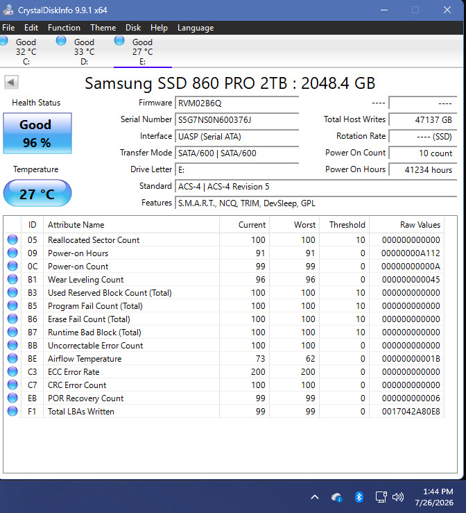 Samsung 860 Pro 2TB Internal 2.5 inch (MZ-76P2T0) Solid State Drive