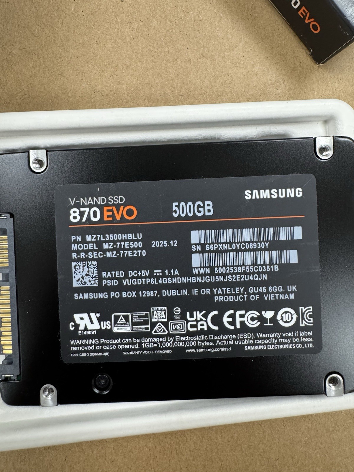 Samsung SSD 870 EVO 500 GB Form Factor 2.5 Inch Intelligent Turbo MZ-77E500